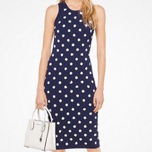 MICHAEL MICHAEL KORS NAVY BLUE WHITE SEQUIN FLORAL BODYCON KNIT DRESS MEDIUM